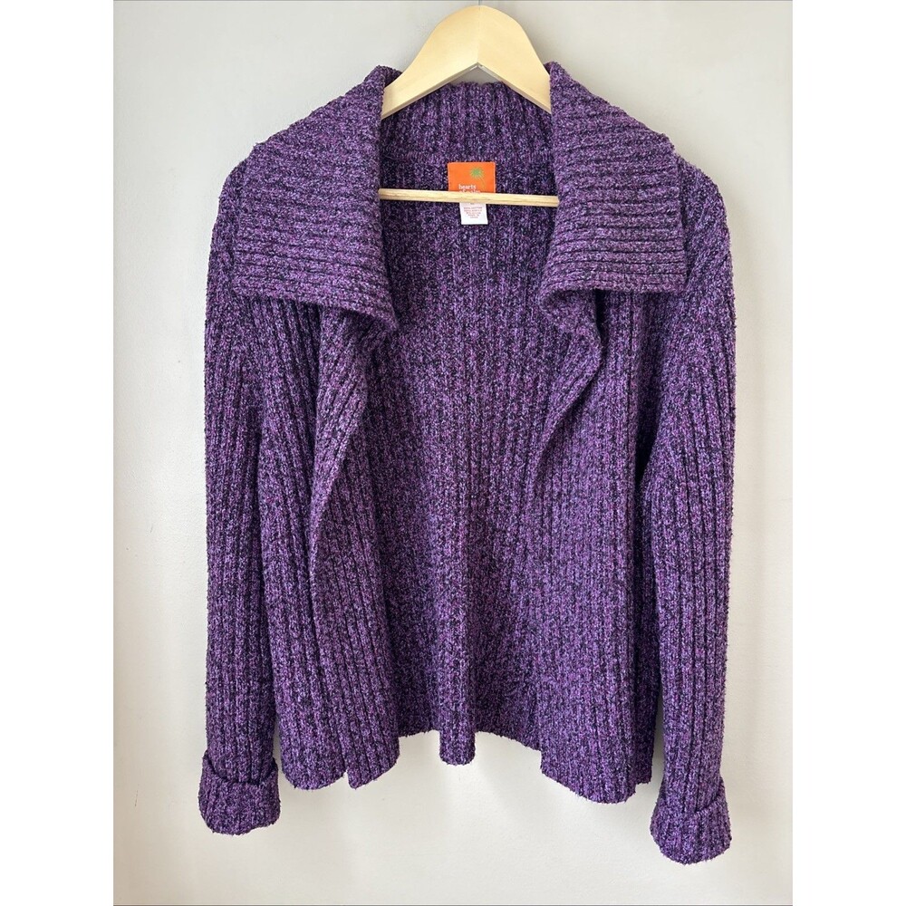Hearts of Palm XL Shaker Knit Cardigan Purple Black Ribbed Sweater